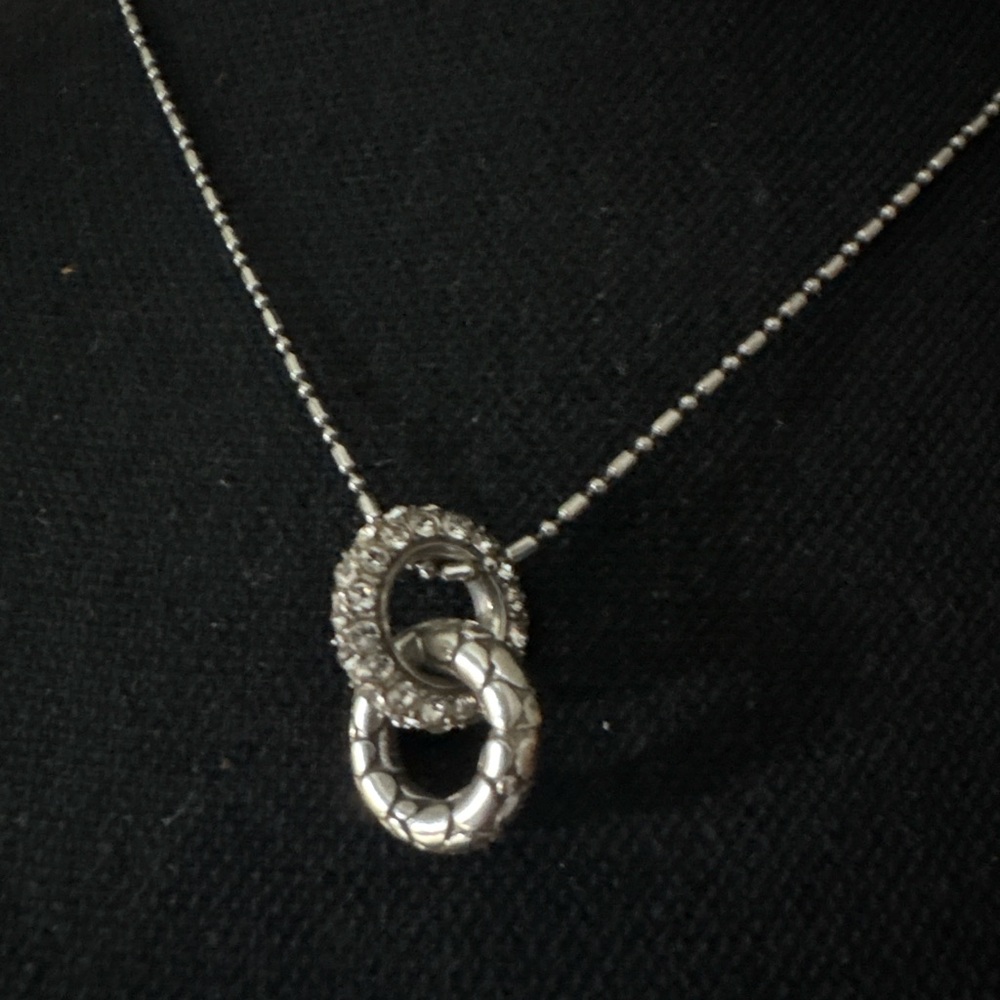 Brighton Interlocking Crystal & Textured Ring Necklace | Silver Tone Adjustable - Picture 4 of 5